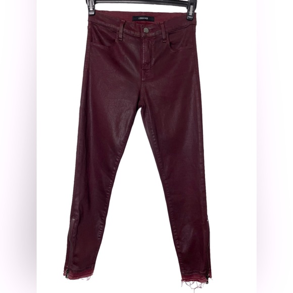 J Brand Alana Coated Claret Maroon Raw Hem Zipper Skinny Pants Womens Size 26 - Picture 2 of 15